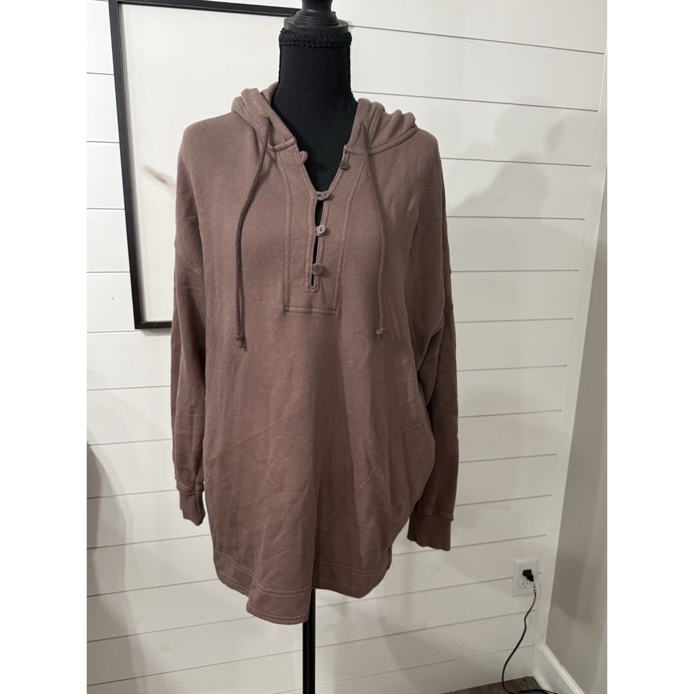 Aerie Brown Henley Oversized Long Hoodie Sweatshirt Womens Small